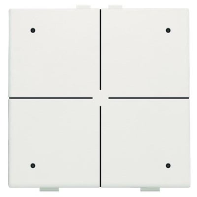 Nærbillede af et enkelt hvidt Niko 4-tryk med LED og komfortsensorer, der fremhæver dets moderne og minimalistiske design på en neutral baggrund.