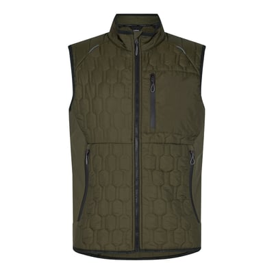 Engel arbejds-vest model 5370-604 i grøn, størrelse XL, med quiltet mønster og sorte lynlåse.