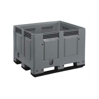 Schoeller Allibert Bigbox i grå plast, 1200 x 1000 x 790 mm, med 3 meder og et rumindhold på 670 liter.