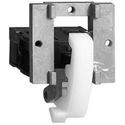 Detaljeret billede af Schneider Electric XACS102 kontaktelement, der viser den hvide kontaktarm og metalmonteringsramme.