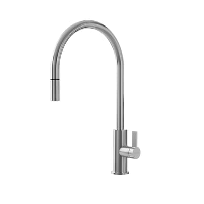 Lavabo Alkymist 587 RS køkkenarmatur i børstet stål med høj C-tud, udtræk og 1-grebsbetjening.