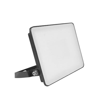 V-TAC 50W LED projektør med justerbart monteringsbeslag i sort aluminium og front i hvidt frostet glas.