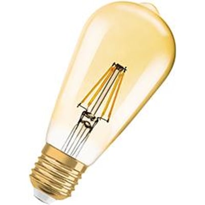 Ledvance 1906 Edison guld fil LED-pære med synlig LED-glødetråd og gyldent glas.