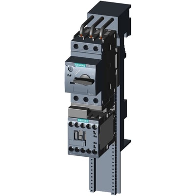 Siemens Sirius motorstarter, 10-16A, AC 230V, viser tilslutninger og justeringshjul på en 60mm skinne.