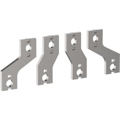 Schneider Electric spreder til 4P G265-500A kontaktorer, viser fire grå metalklemmer med monteringshuller og udstansninger.