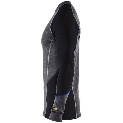 Blåkläder WARM termoundertrøje i grå og sort med lange ærmer, merinould og tætsiddende pasform i størrelse 2XL.