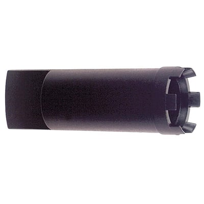 Schneider Electric Harmony XB5 møtrikværktøj ZB5AZ905 set fra siden, med fokus på det sorte plastmateriale og design.