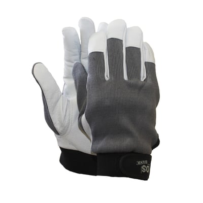 Et par BASIC Light handsker i størrelse 11 med hvide skindhåndflader og grå åndbare fibermix overhænder.