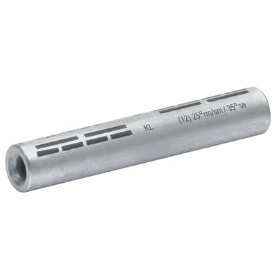 Klauke pressemuffe til reduktion af aluminiumsledere fra 185 mm2 til 120 mm2, blank finish. Synlige markeringer 'KL' og presseindikatorer.