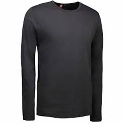 Bagfra af ID Identity langærmet T-shirt i koksgrå, størrelse L, fremhæver den glatte strik og antipilling kvalitet.