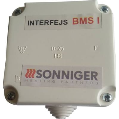 Guard Lufttæppe BMS Modul i hvidt kabinet med mærkater 'INTERFEJS BMS I' og 'SONNIGER HEATING PARTNERS'.