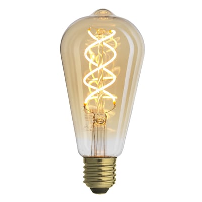 Uni-flex navigation LED pære med E27 fatning i gyldent glas med synlig spiralglødetråd.