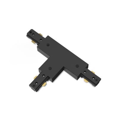 Sort Philips EasyLink T-stik set skråt oppefra med tre tilslutninger til lysskinner og synlige kontaktflader.