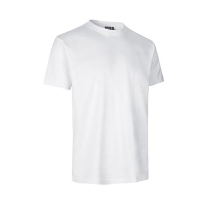 ID Identity T-shirt Pro i hvid, størrelse S, med en klassisk pasform og rund halsudskæring på hvid baggrund.