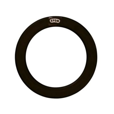 EPDM flangepakning med stålindlæg, diameter 915 mm og DN900, vist på hvid baggrund. Pakningen er sort og har et lille 'EPDM' logo på den øverste kant.