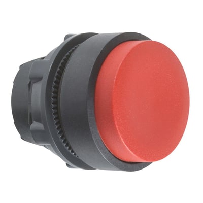 Schneider Electric trykknaphoved i rød kunststof fra Harmony Style XB5 serien, med ophøjet trykflade og Ø22 mm diameter.