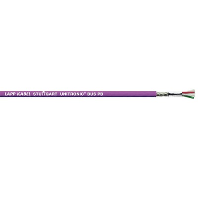 Lapp Unitronic Bus PB A 1X2X0,64 datakabel i lilla med afskærmning og farvekodede ledere i enden.
