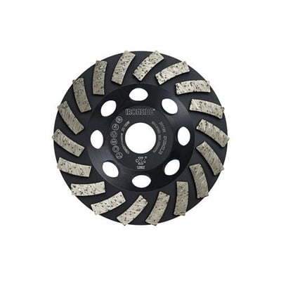 Ironside diamantslibekop på 125 mm set forfra med sort skive og 18 sølvfarvede slibesegmenter.