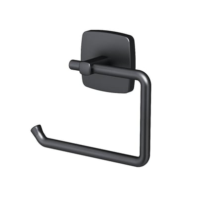 AM.PM Gem toilet roll holder i mat sort, vist fra siden med et moderne, minimalistisk design på hvid baggrund.