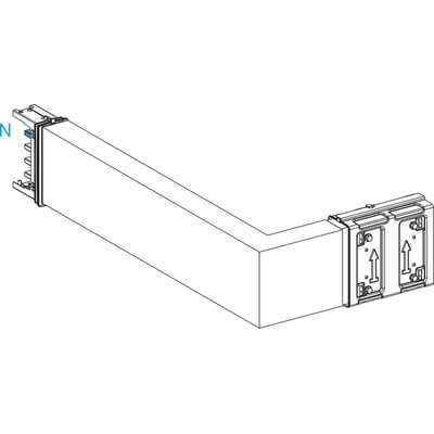 Schneider Electric Canalis vinkel 400A flad på mål, med mål på 250 x (250 til 750) mm. Vinklen har monteringsbeslag.