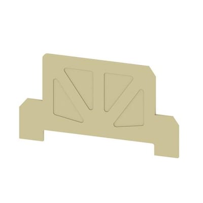 Beige Weidmüller-endeplade til KDKS 1/35 set skråt forfra med markante indskæringer i midten.