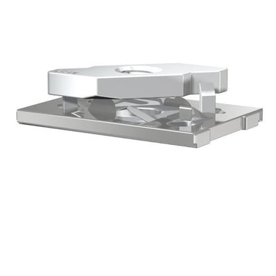 Flamco gevindplade clickfit M8, 30x45mm, vist i et skråt perspektiv på en hvid baggrund, med fokus på den unikke klikmekanisme.