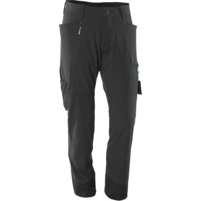 Mascot 82C47 stretch arbejdsbukser i sort, lavet af 93% nylon og 7% elastan med vandafvisende finish.