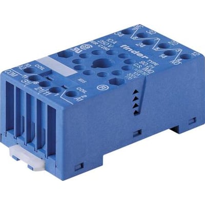 Finder relæsokkel serie 90.21 til 11-bens industrirelæ med 3 polet tilslutning og skrueterminaler i blå plast.