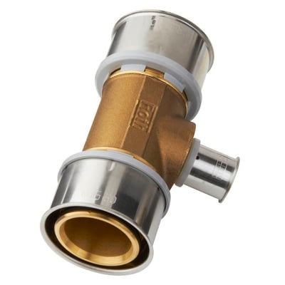 Roth MS-Tee messing T-stykke med dimensionerne 50 x 20 x 50 mm, designet til pres på alupex rør.