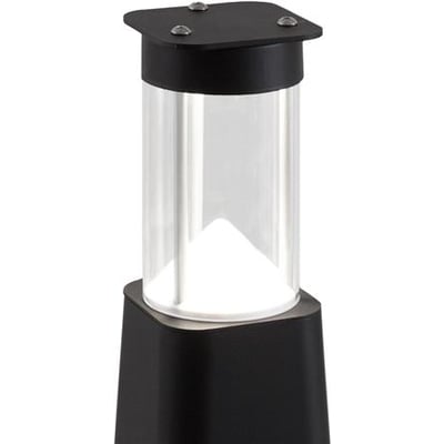 Sort Weka pullertarmatur til Tower med 18W, 3000K og 2000lm. Lampen har en cylindrisk klar polycarbonat skærm og et sort pulverlakeret stålhus.