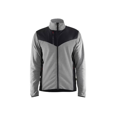 Blåkläder strikket softshell jakke i grå/sort, model 59422536, til mænd. Jakken er lavet af 97% polyester og 3% elastan.