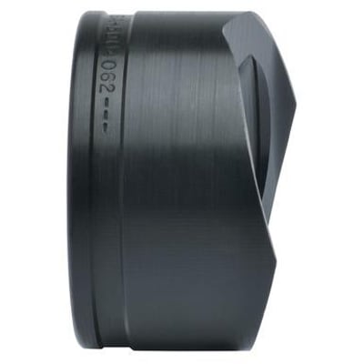 Sidetekst detaljeret billede af stempel med 63,5 mm diameter til hulstanser, fremstillet af mørkt metal.