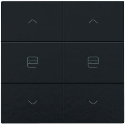 Niko dobbelt motortryk i bakelite® piano black coated design med symboler for op, stop og ned på hver knap.