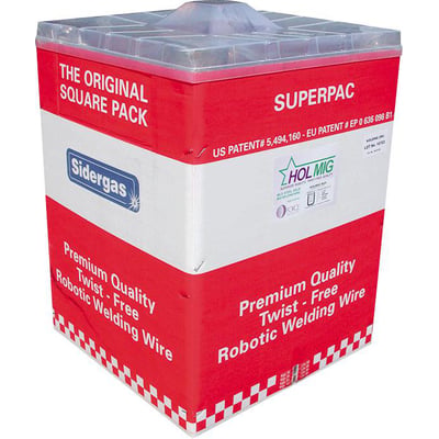 Sidergas S7 SG3 svejsetråd i original superpac emballage med hvid og rød grafik og transparent låg.
