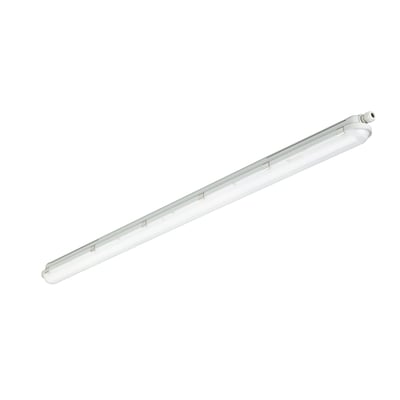 Hvidt, aflangt Philips CoreLine WT120C Gen3 industriarmatur med lysende afdækning, 10000 lm og længde på 1500 mm.
