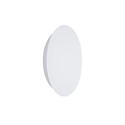 Hvid, oval Philips Ledinaire WL060V væg- og loftlampe set skråt forfra med den flade, lysende front.