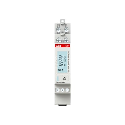 ABB D11 energimåler til 1-faset direkte måling op til 40A, med digital display og MID-godkendelse.