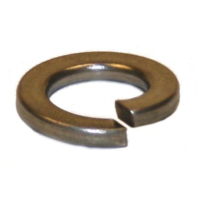 Fjederskive DIN 127B i rustfri A2 til 12 mm bolt, set skråt med den åbne, spiralformede ring tydeligt synlig.