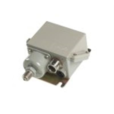 Kompakt Danfoss KPS 35 pressostat i lysegrå, vist fra siden med G 3/8 A" tilslutning og monteringsbeslag.