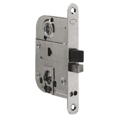 Assa Abloy-lås model 2016 H FE/ZL med synligt metalhus, lang frontplade og fremspringende rigel.