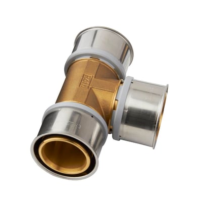 Roth MS-tee i messing og rustfrit stål til 40 x 32 mm alupex rør med muffesamling.