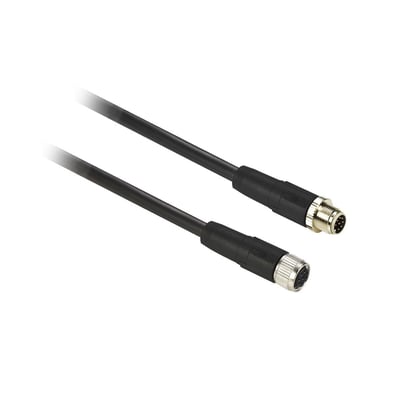 Telemecanique Sensors XCSRM-jumperkabel med sort kabel og lige M12 8-pin han- og hunstik.