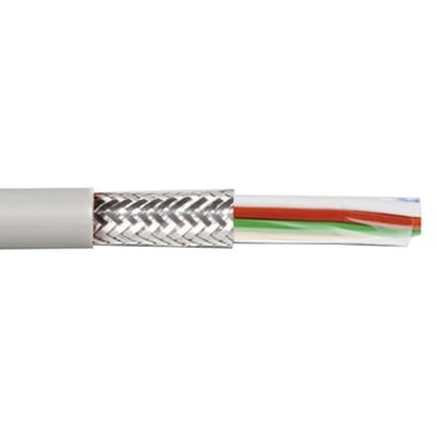 MTO Electric LIYCY multikabel, 3 x 0,75 mm², med grå yderkappe, flettet skærm og farvede ledere synlige.