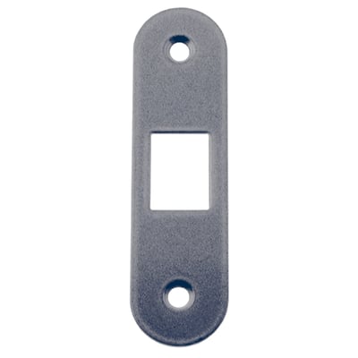 Assa Abloy slutblik 4662 til skydedørslås, 110 x 30 mm i guleloxeret stål, med to skruehuller og rektangulær åbning.