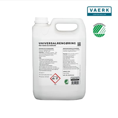 Femliters dunk med universalrengøring fra VAERK, Svanemærket med farve og parfume.