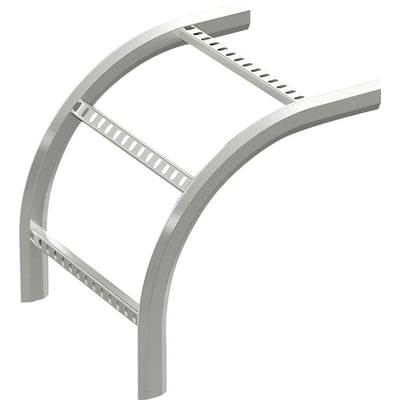 Vertikal bøjning til kabelstiger, 600 mm bred, fremstillet af stål med varmgalvaniseret overflade.