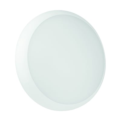 Hvid, rund SpectrumLED NYMPHEA CITY PRO LED-loftlampe med stor, jævn lysflade, 18 W og justerbar CCT.