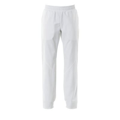 Hvide Mascot Bukser 20239 Food&Care i str. 766XL med elastik og snøre i taljen, samt rib ved anklerne.