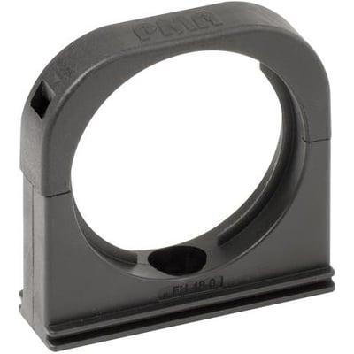 Sort Schneider Electric holder til flexrør, med indgraveret tekst "PMD" og "FH 48.0" tydeligt synligt på et hvidt baggrund.