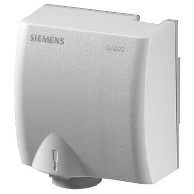 Siemens QAD2010 påspændingsføler Pt100 i hvid plast, med logo og modelbetegnelse tydeligt vist.